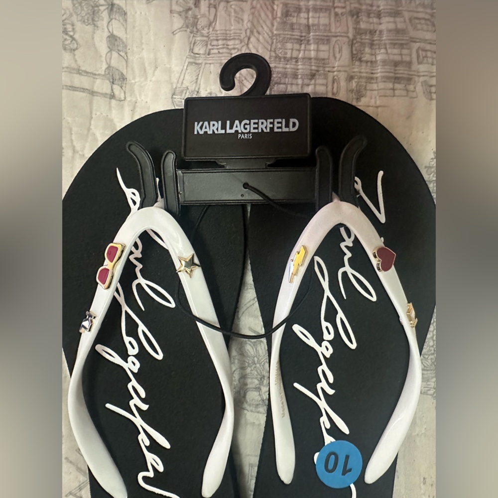 Karl Lagerfeld size 10 embellished flip flops new